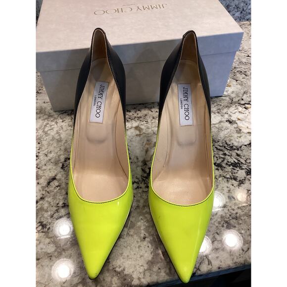 Jimmy Choo Agnes Degrade neon yellow green matte black Ombre pump heels 40.5 - Picture 11 of 17